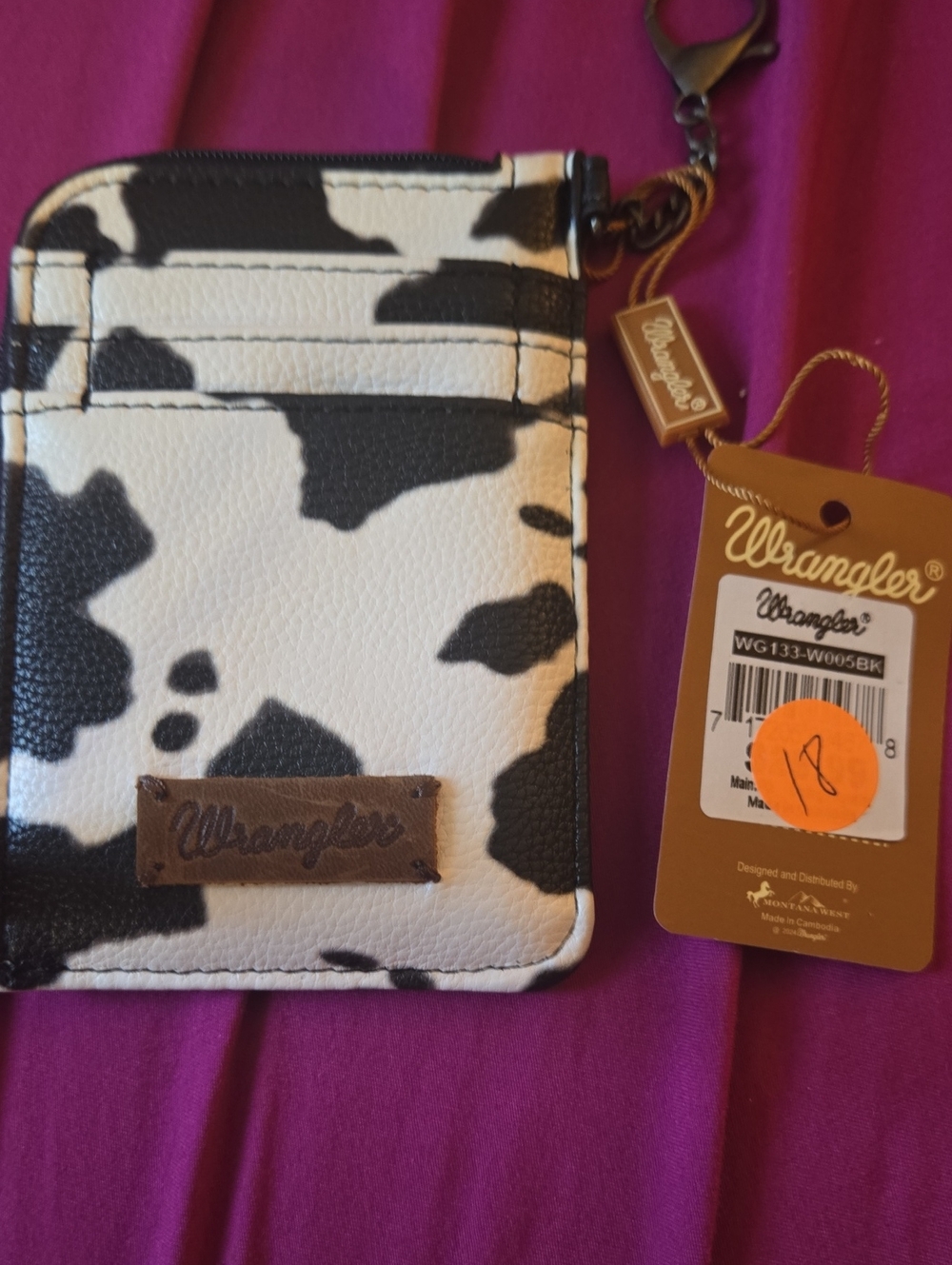 Wrangler Black & White Cow Print Print Card Wallet /Keychain